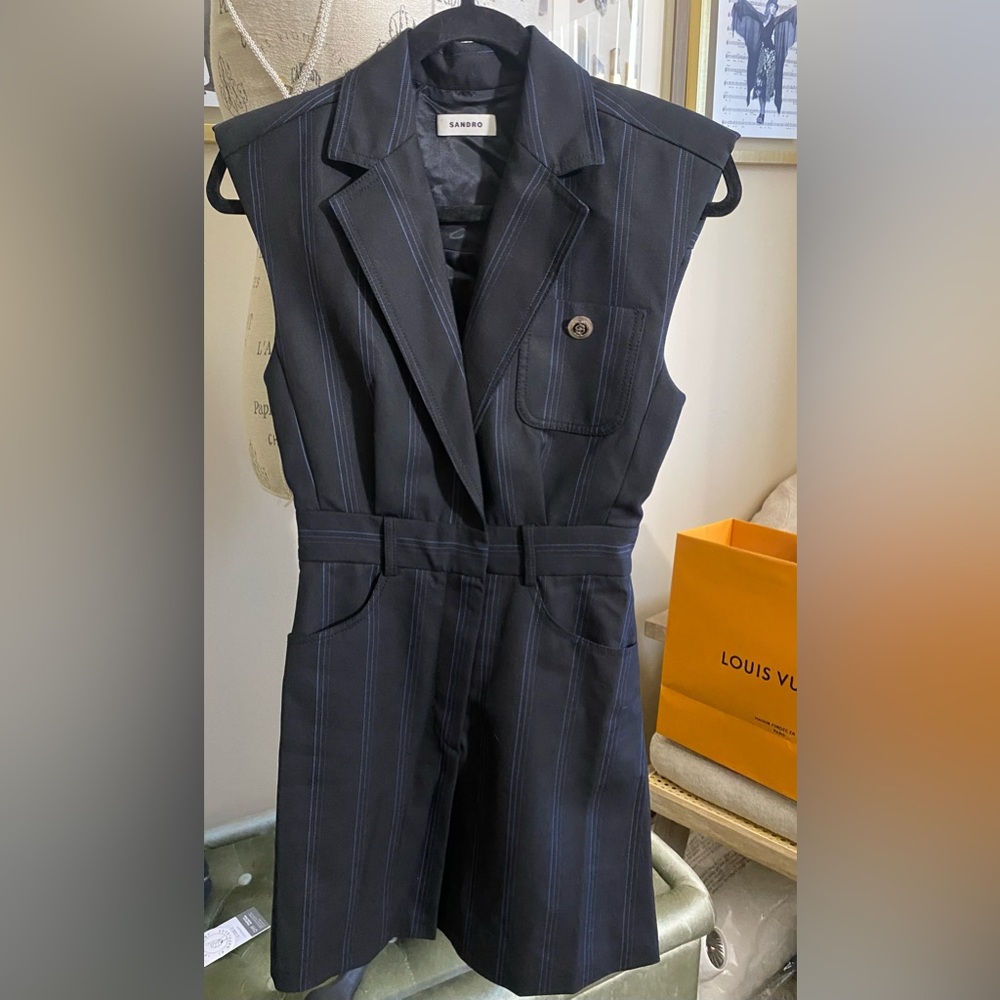 NWT Sandro Vaiana Stripe Tailored
Wool Sleeveless Blazer Dress
